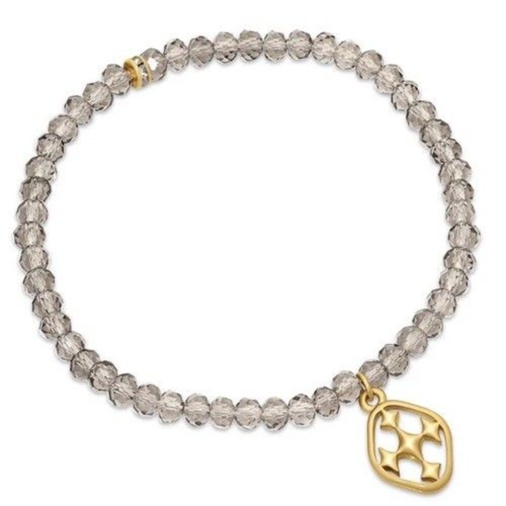 Gracewear Shield Cross Charm Prayer Bracelet Smoky Gray Beads Stretch Stackable